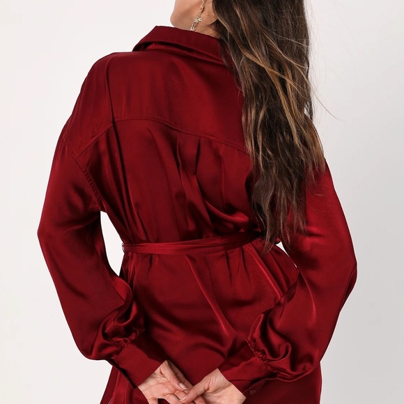 Lulus Elegant Red Satin Blouse - Picture 3 of 6